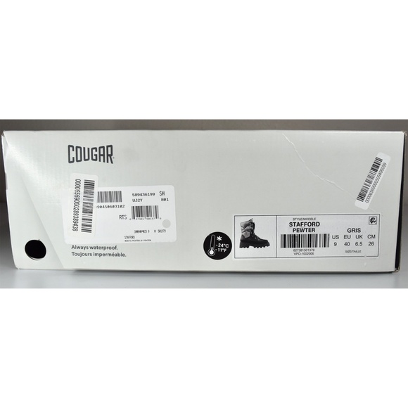 COUGAR WOMEN NIB STAFFORD LACE-UP WATERPROOF PEWTER BOOT. SIZE 9M - Picture 12 of 12